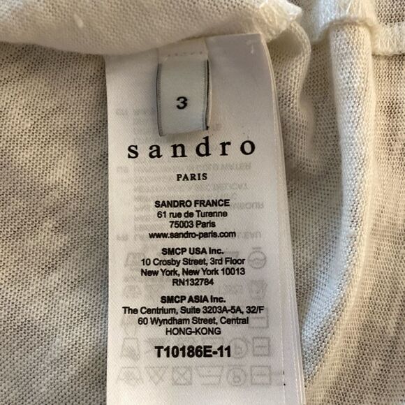 Sandro Paris Linen Long Sleeve Top with Lace Detail. Off White. Size 3 (L). - Picture 10 of 12